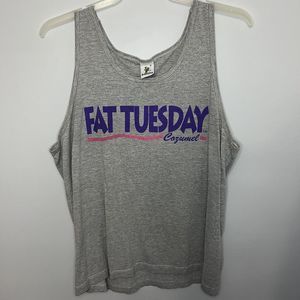 Fat Tuesday Cozumel Vintage Tank Top Gray Graphic Print Large Party RARE VGCond